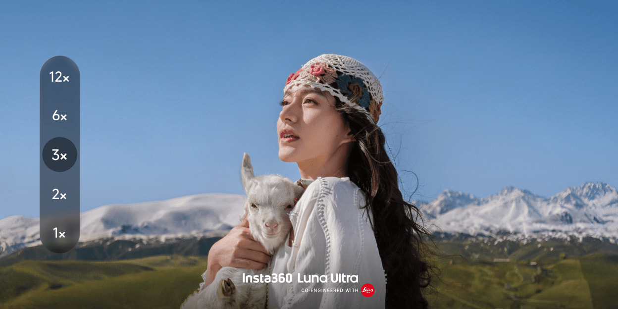 Official Insta360 comparison showing a wide view and the Luna Ultra three-times telephoto view